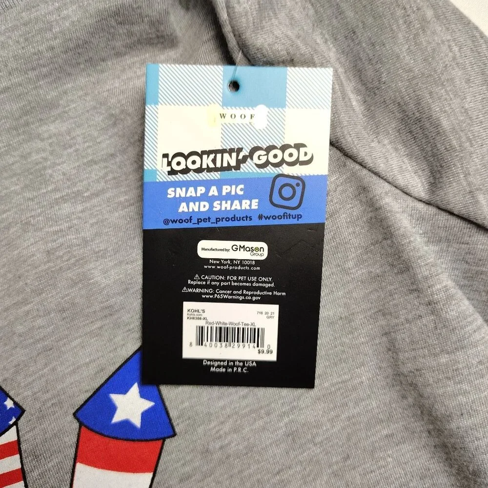 Red White And Woof Patriotic Size XL Gray With Graphic Dog T-Shirt